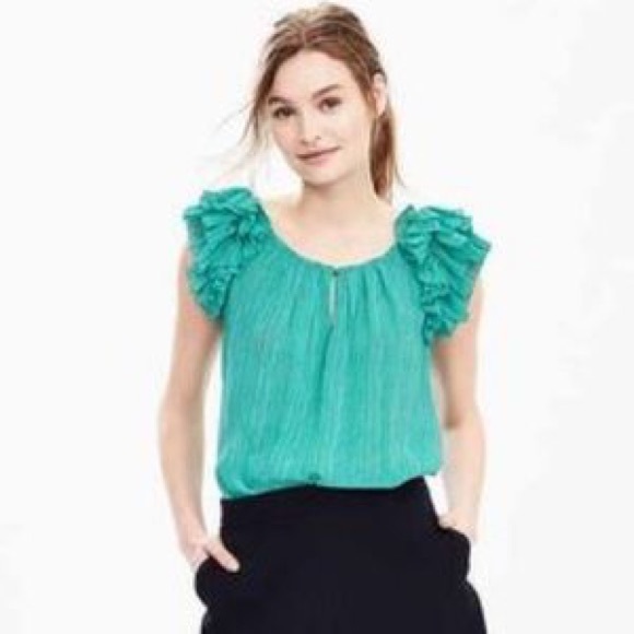 Flirty BR Turquoise and White Striped Top Ruffle - Picture 1 of 5